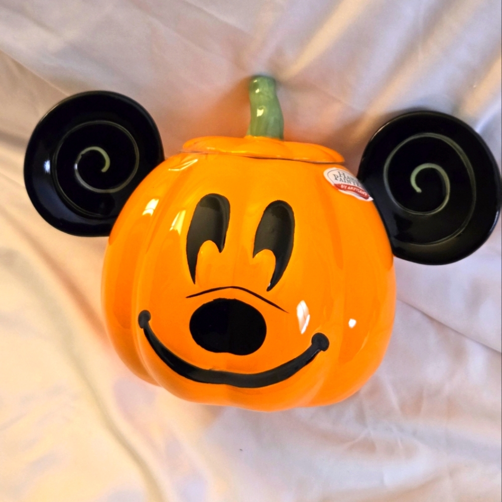 Disney Mickey Mouse Orange Pumpkin Ceramic Cookie Jar